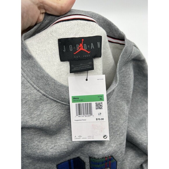 Jordan Sweater Adult Extra Large Gray Crew Neck Plaid Spell Out Pullover Mens XL - Picture 2 of 5